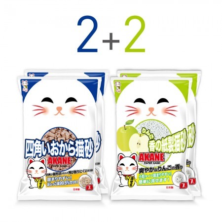 AKANE 小茜角孔豆腐砂2包 + 蘋果紙砂2包組