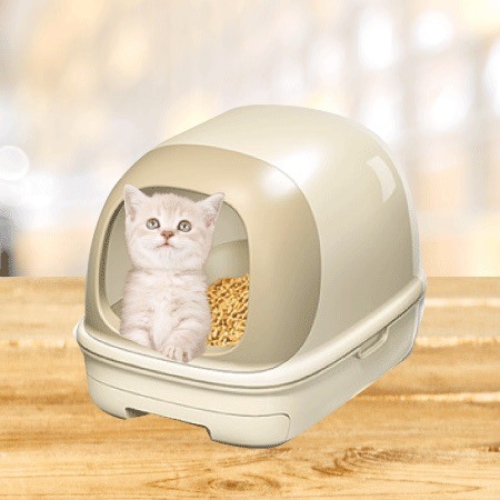 日本花王巨蛋型雙層貓砂盆  (有屋頂) (淺米色)